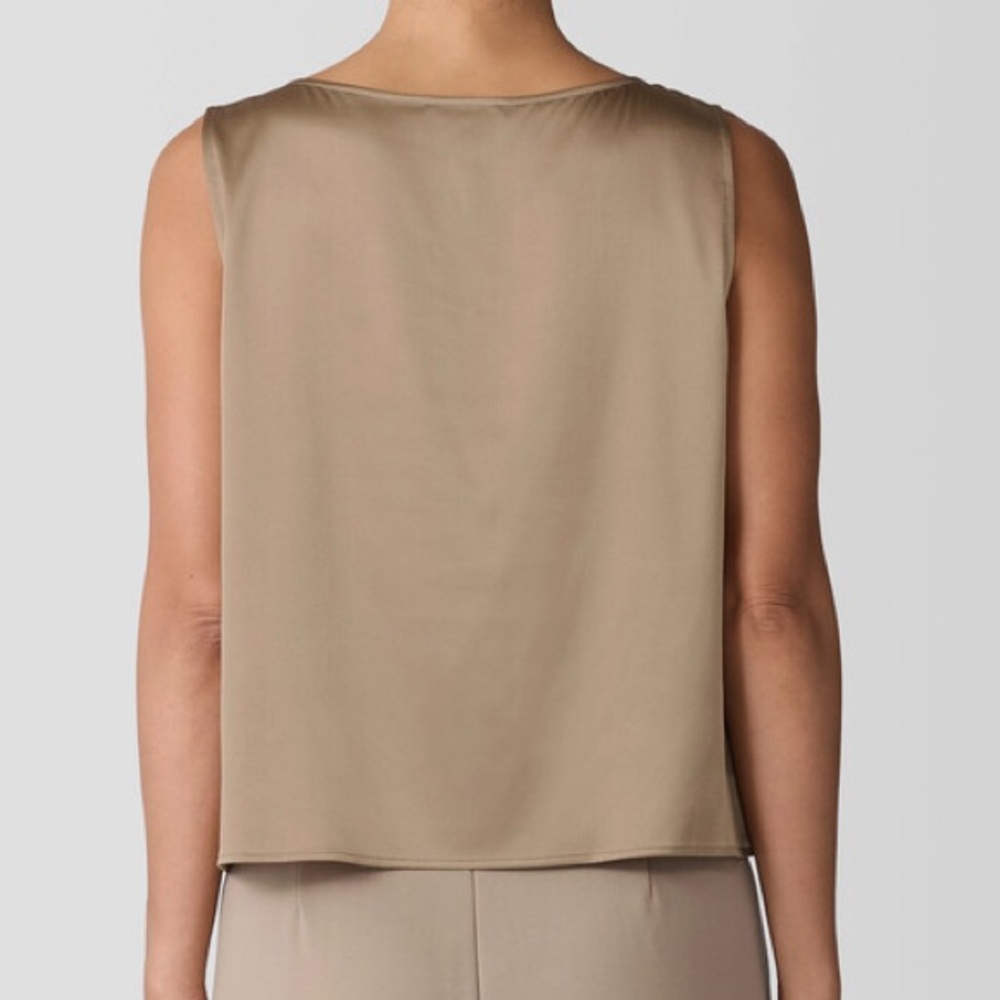 MAKE AN OFFER - EILEEN FISHER SILK Tan Sleeveless Shell Tank Blouse - Picture 2 of 6
